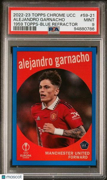 2022-23 Topps Chrome UEFA Alejandro Garnacho #59-21 Blue Refractor PSA 9