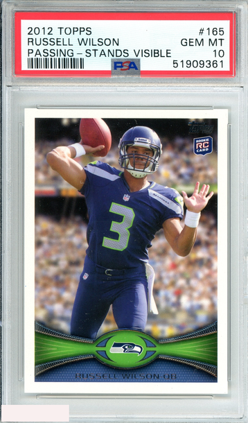 2012 TOPPS RUSSELL WILSON #165 PASSING-STANDS VISIBLE RC SEAHAWKS PSA 10 GEM MT