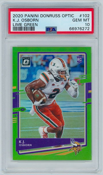 2020 Donruss Optic #102 KJ Osborn - Lime Green (Prizm) # /35 Rookie | PSA 10