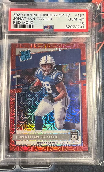2020 Donruss Optic Jonathan Taylor Rated Rookie Red Mojo PSA 10