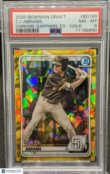 2020 Bowman Draft Chrome Sapphire CJ Abrams Gold BD189 06/15 PSA 8