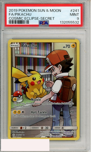2019 POKEMON SUN MOON COSMIC ECLIPSE FA PIKACHU #241 SECRET PSA 9 MINT