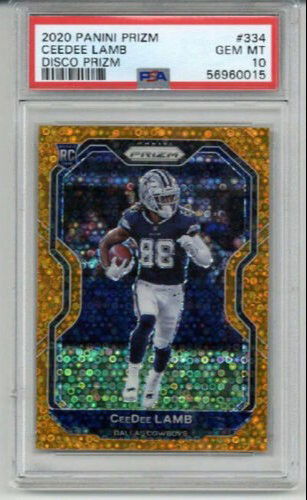 2020 PANINI PRIZM DISCO PRIZM #334 CEEDEE LAMB ROOKIE RC CARD COWBOYS PSA 10