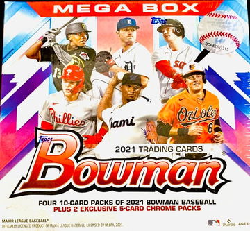 2021 Bowman Mega Box - 50 cards per box- Refractors/ Chrome/ Parallels/ Rookies/ Autos/ New Factory Sealed