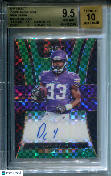 2017 Select Rookie Signatures Prizm Green Dalvin Cook #30 BGS 9.5 Auto 10
