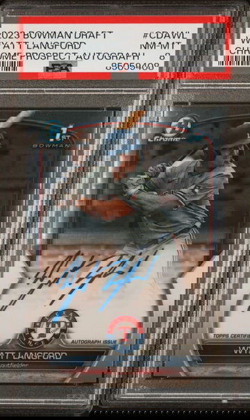 WYATT LANGFORD 2023 Bowman Chrome Draft Rookie Card RC Auto Texas Rangers PSA 8