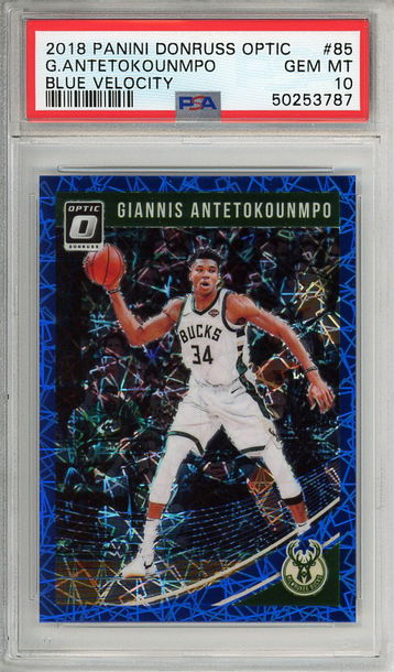Giannis Antetokounmpo 2018-19 Panini Donruss Optic #85 Blue Velocity Prizm PSA 10 Gem Mint! 3787