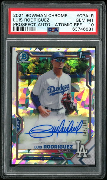 2021 Bowman Chrome Luis Rodriguez Atomic Refractor Auto /100 PSA 10