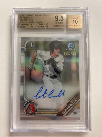 Corbin Carroll 2019 Bowman Chrome Refractor Auto /499 BGS 9.5/10