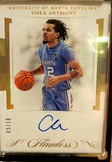 2020-21 panini flawless cole anthony collegiate auto rc gold 5/10