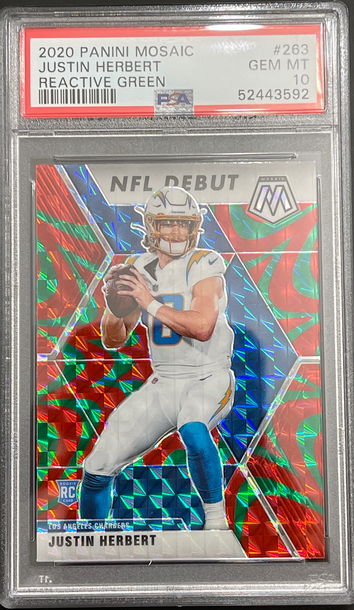 2020 Panini Mosaic Justin Herbert 263 Reactive Green PSA 10