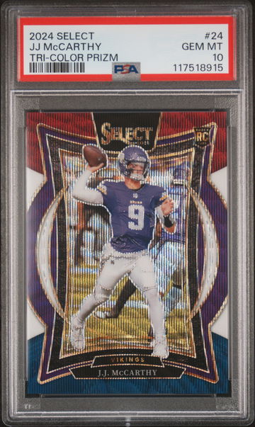2024 Panini Select Concourse Tri Color Prizm JJ Mccarthy #24 /299 PSA 10