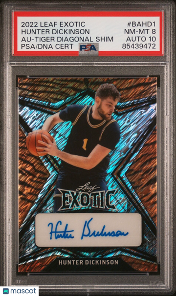 2022 Leaf Exotic Hunter Dickinson #BA-HD1 Tiger Parallel/Variety Rookie PSA 8 Leaf