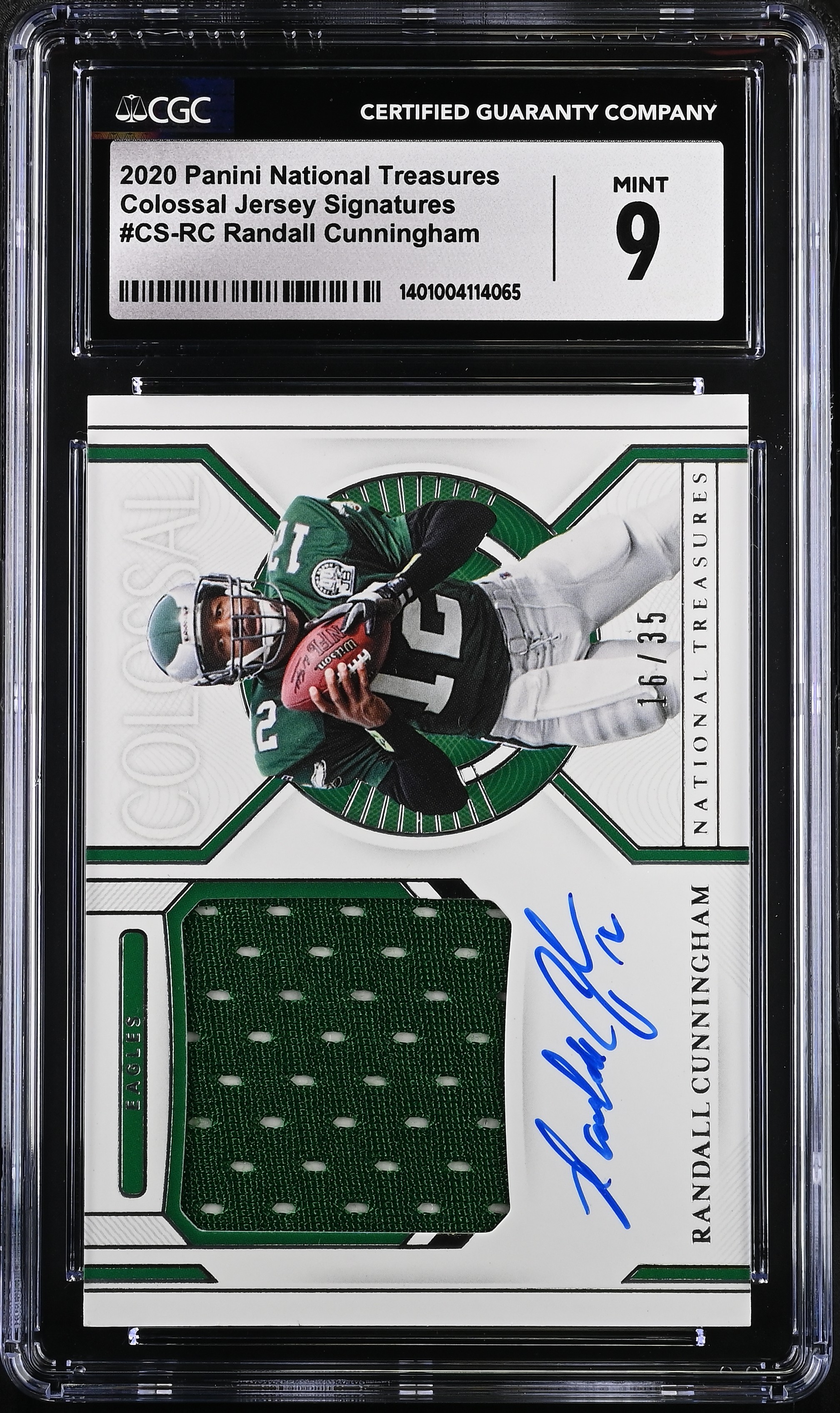 Randall Cunningham National Treasures #CS-RC Colossal Jersey Signatures CGC 9