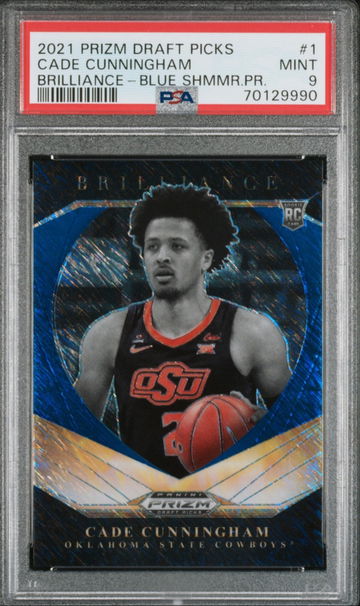 2021-22 Prizm Draft CADE CUNNINGHAM Brilliance RC BLUE SHIMMER PRIZM /13 FOTL PSA 9 Mint