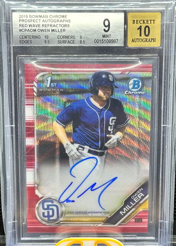 Owen Miller 2019 Bowman Chrome Red Wave Refractor /5 Rookie Auto BGS 9 