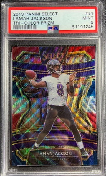2019 Panini Select Tri Color Prizm #71 Lamar Jackson SP /199 PSA 9 MINT Ravens