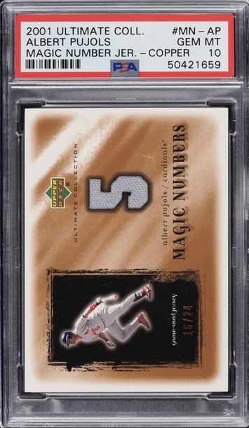 2001 Upper Deck Ultimate Collection Albert Pujols Rookie Card Magic Number Jersey Copper Prizm PSA 10 Gem Mint 