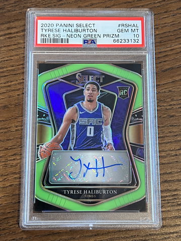 PSA 10 2020 Select Rookie Signatures Tyrese Haliburton Neon Green Prizm /99
