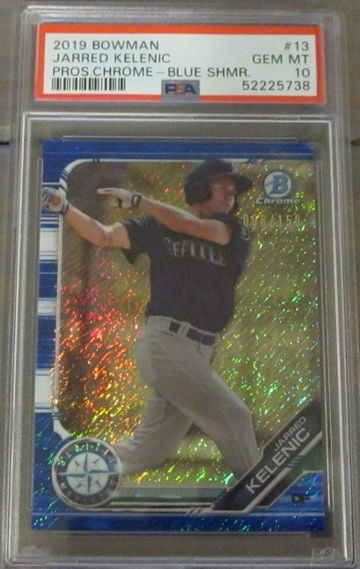 Jarred Kelenic 2019 Bowman Prospect Chrome Refractor Blue Shimmer #/150 PSA 10