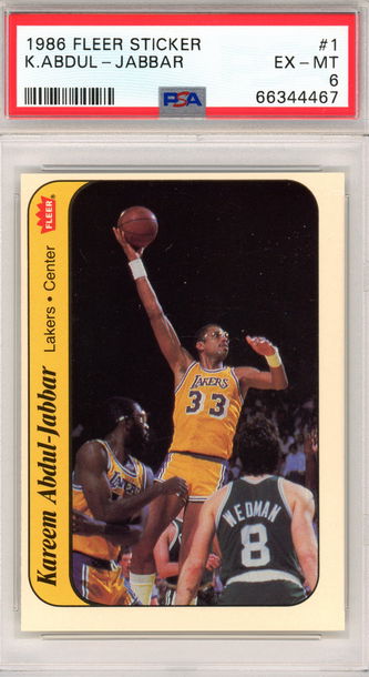 1986 FLEER STICKER KAREEM ABDUL-JABBAR PSA 6