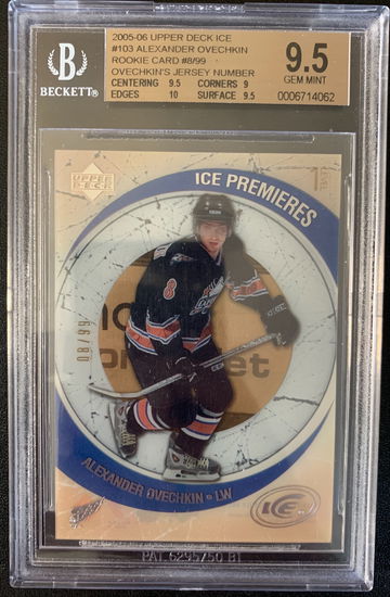 2005-06 UD ICE Alexander Ovechkin Rookie 8/99 Jersey Number RC BGS 9.5 