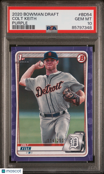 2020 Bowman Draft Colt Keith #BD54 Purple /250 PSA 10