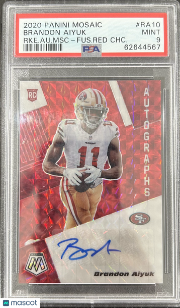 2020 Panini Mosaic Rookie Autographs Mosaic Brandon Aiyuk #RA10 RKE. Au. MSC Fus. Red CHC. PSA 9