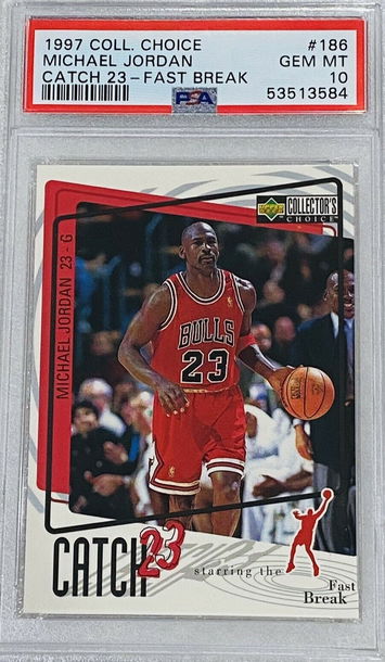 1997 Upper Deck UD Collector's Choice Catch 23 Fast Break 186 Michael Jordan Chicago Bulls PSA 10 Gem Mint