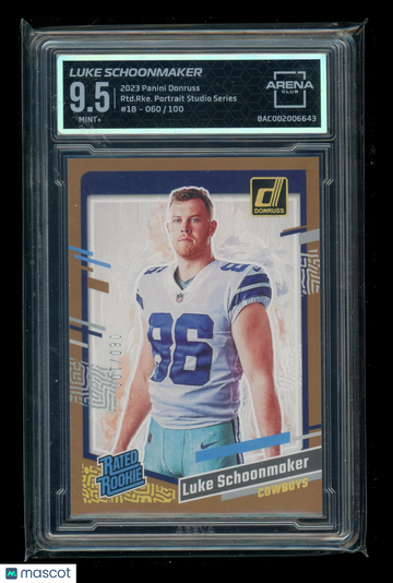 2023 Panini Donruss Rated Rookie Luke Schoonmaker #18 /100 Arena Club 9.5