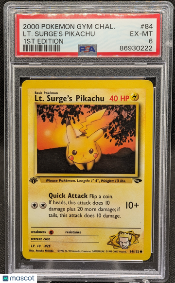 2000 Pokemon Gym Challenge Lt. Surge's Pikachu #84 1st Edition PSA 6