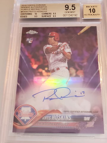 RHYS HOSKINS 2018 TOPPS CHROME PURPLE AUTO #'D 18/250 BGS 9.5/10