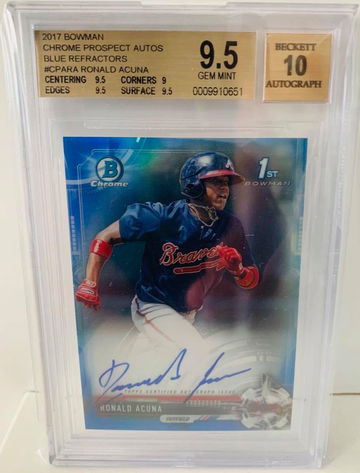 2017 BOWMAN CHROME RONALD ACUNA BLUE AUTO /150 BGS 9.5 