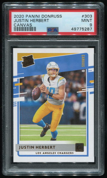 2020 Donruss Justin Herbert Rated Rookie Canvas PSA 9