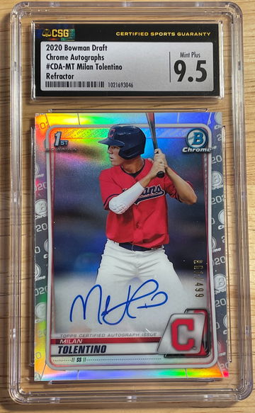 2020 Bowman Draft Chrome Autographs Milan Tolentino Refractor Auto #/499 Guardians Indians