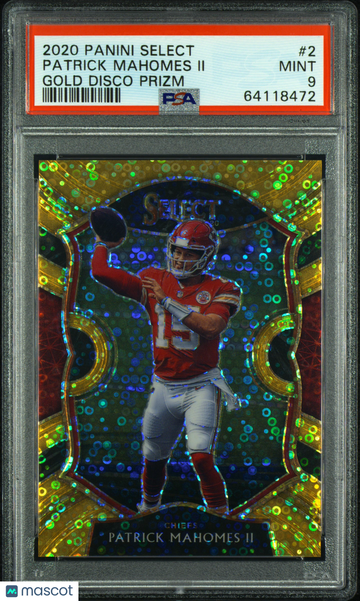 PATRICK MAHOMES 2020 Select Concourse Gold Disco Prizm /10 SSP #2 PSA 9 CHIEFS