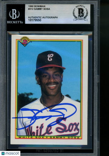 1990 Bowman Sammy Sosa #312 Rookie BGS Authentic BAS Auto A