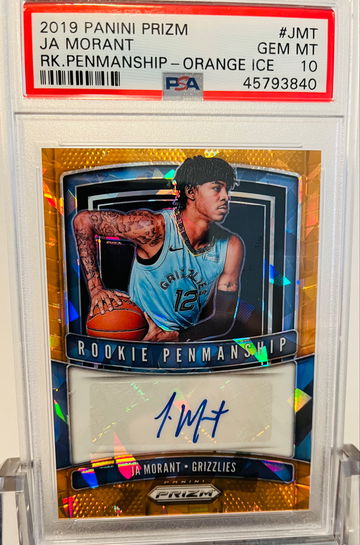 2019 Panini Prizm JA Morant Rookie Penmanship Orange Ice Auto PSA 10