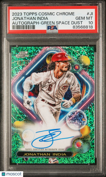 2023 Topps Cosmic Chrome Cosmic Chrome Autograph Jonathan India #JI Green Space Dust Ref /75 PSA 10