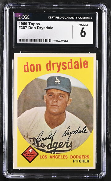 1959 TOPPS DON DRYSDALE #387 CGC 6 BS.B2.33