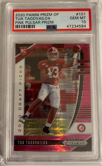 2020 Panini Prizm DP Tua Tagovailoa Pink Pulsar Prizm PSA 10 Rookie Card Refractor