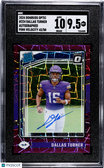 2024 Donruss Optic Dallas Turner #224 Autograph Pink Velocity Prizm SGC 9.5 Auto 10