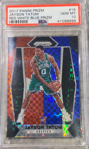 2017 Panini Prizm Jayson Tatum Red White Blue Prizm PSA 10 RC Rookie #16