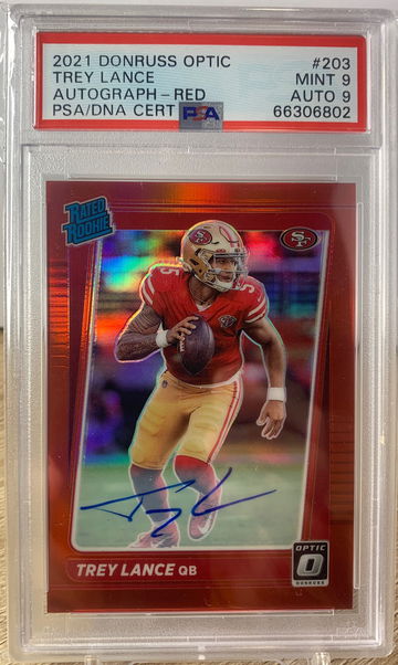 2021 Donruss Optic Rated Rookie Trey Lance Autograph Red /75 PSA 9 