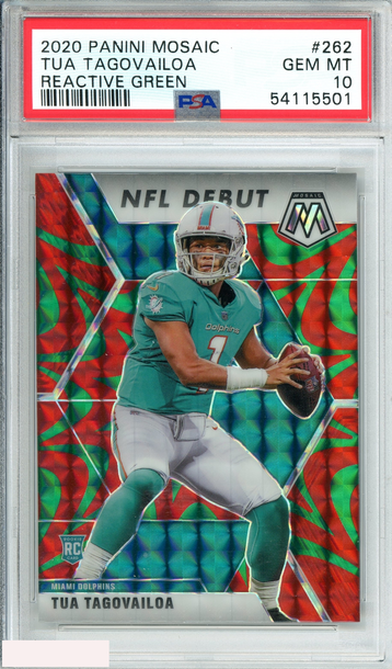 2020 PANINI MOSAIC TUA TAGOVAILOA #262 REACTIVE GREEN ROOKIE RC PSA 10 GEM MT