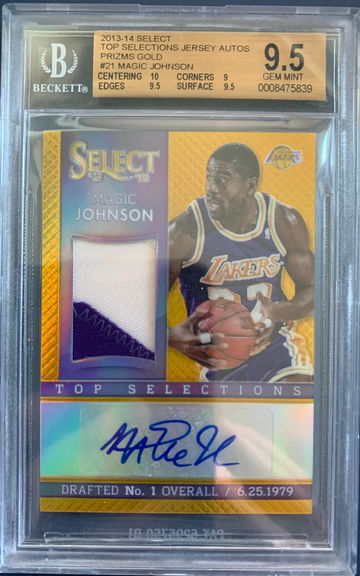 2013-14 SELECT MAGIC JOHNSON GOLD PRIZM PATCH AUTO /10