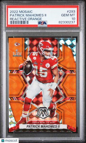 2022 Panini Mosaic Patrick Mahomes II #293 Reactive Orange PSA 10
