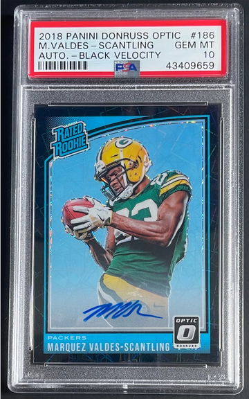 2018 Panini Donruss Optic Marquez Valdes-Scantling Rated Rookie #186 Auto Black Velocity /25 - PSA 10
