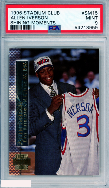 1996 STADIUM CLUB ALLEN IVERSON #SM15 SHINING MOMENTS ROOKIE 76ERS RC PSA 9 MINT