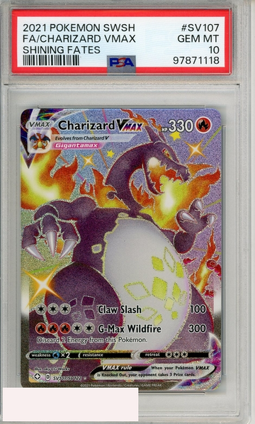 2021 POKEMON SWORD SHIELD SHINING FATES FA CHARIZARD VMAX #SV107 PSA 10